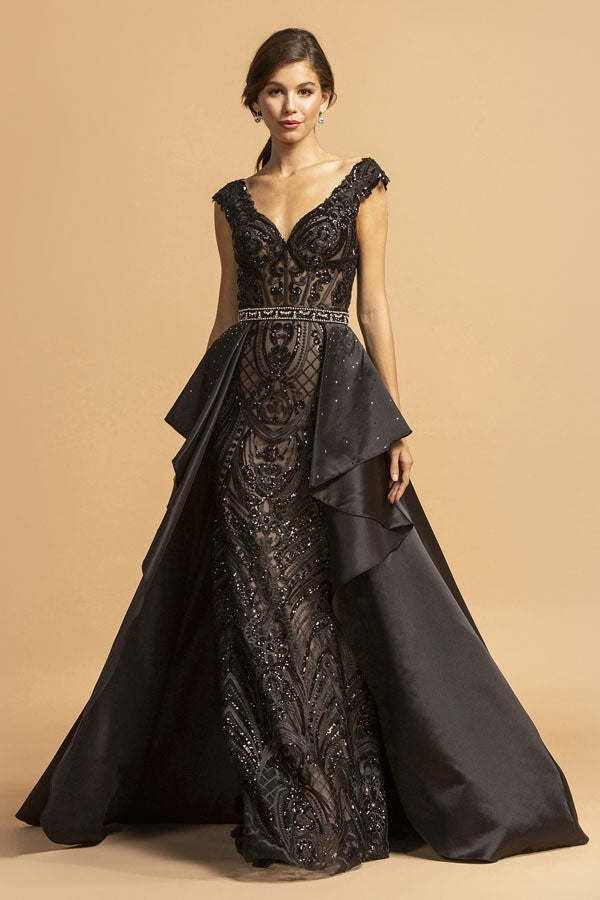 L2238 Black Appliqued Long Prom Dress ...